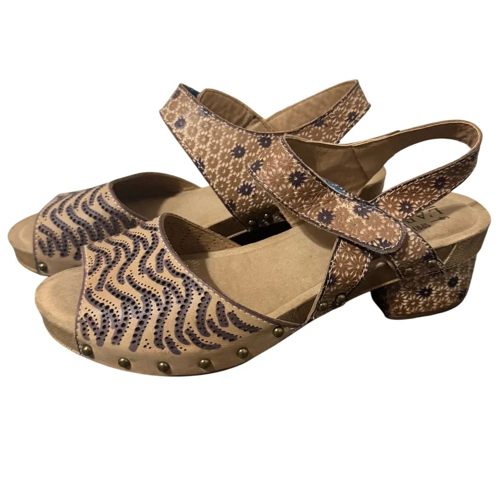 L'Artiste Sandals EU 38 US‎ 7.5-8 Spring Step Brown Floral Leather Artsy Comfort